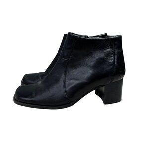 Thom McCan Ankle Boots 9.5 Wide Black Leather Block Heels Side Zipper